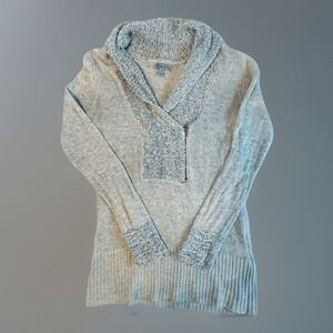 Olivia Sky Petite Large PL Knit Sweater Zip Neck Bouclé Cuffs Neutral